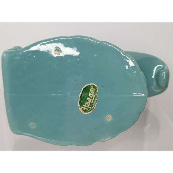 Vintage HAEGER Pottery Planter Blue Aqua Turquoise Clam Shell Wave Green Foil - Picture 6 of 12